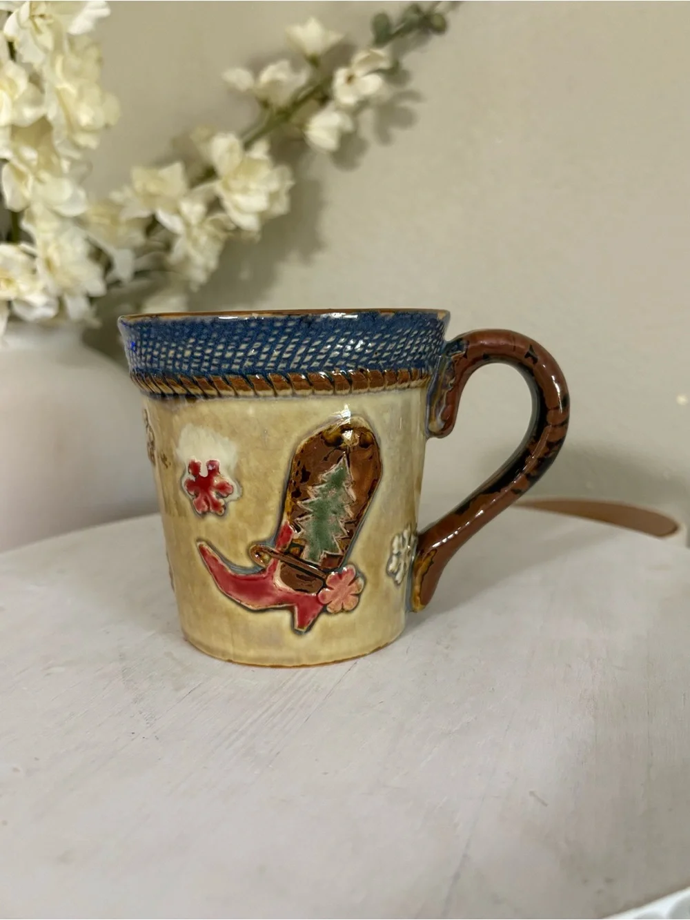 St. Nicholas Square Brown and Gold Cowboy Boot Accent Mug
